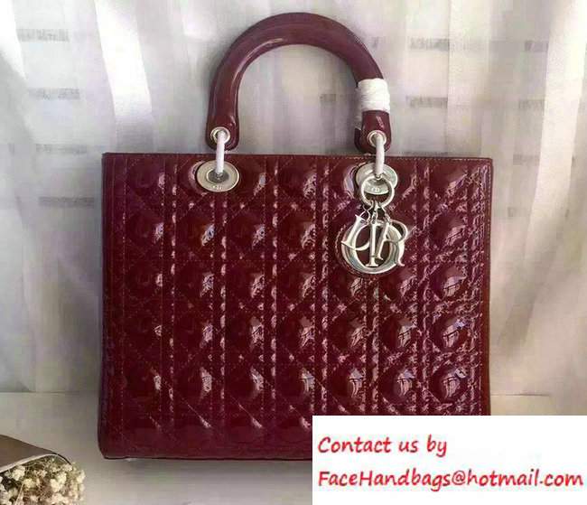 Lady Dior Large Bag in Patent Leather Burgundy/Silver