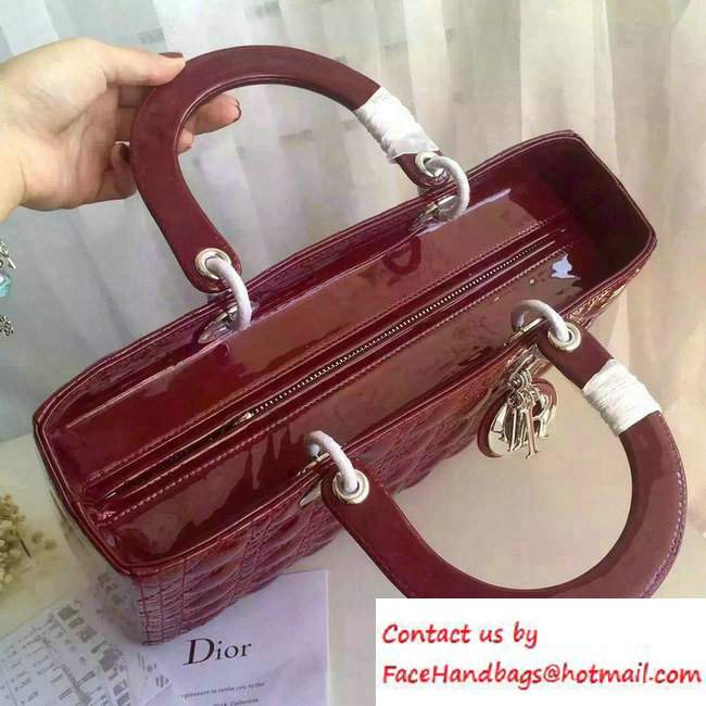 Lady Dior Large Bag in Patent Leather Burgundy/Silver - Click Image to Close