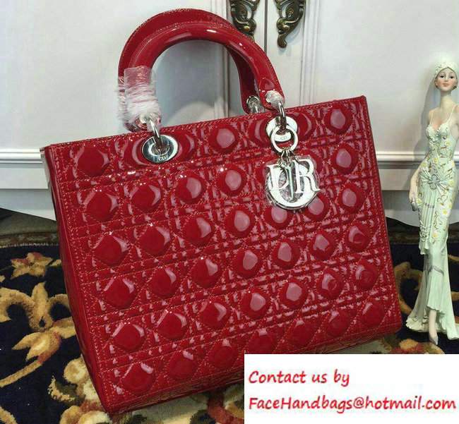 Lady Dior Large Bag in Patent Leather Dark Red