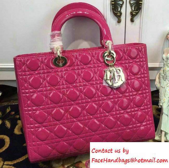 Lady Dior Large Bag in Patent Leather Fushia - Click Image to Close