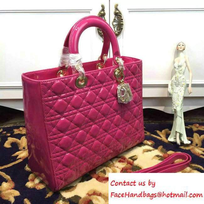 Lady Dior Large Bag in Patent Leather Fushia - Click Image to Close