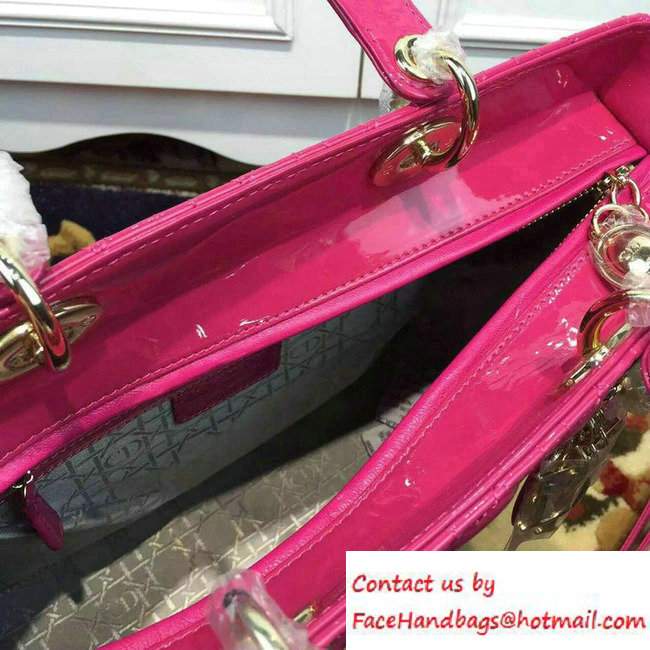 Lady Dior Large Bag in Patent Leather Fushia