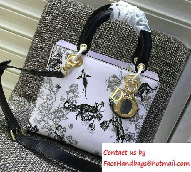 Lady Dior Laser-Printed Animals Patent Calfskin Bag Black/White 2016 Lady Dior Laser-Printed Animals Patent Calfskin Bag Black/White 2016
