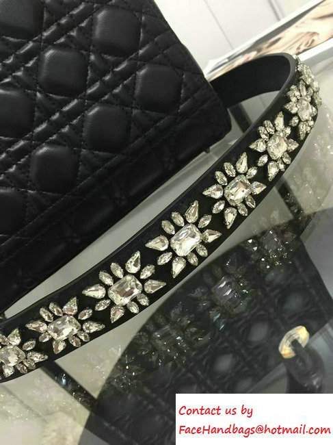 Lady Dior Sheepskin Medium Bag Black/Silver with Embroidered Crystal Chain Shoulder Strap 2016 - Click Image to Close