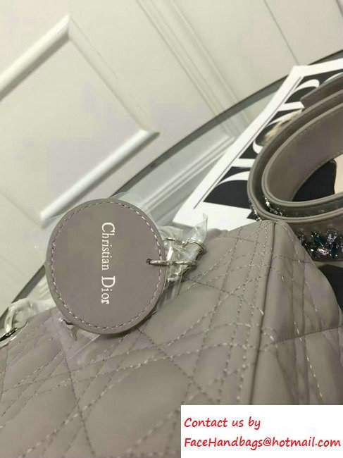 Lady Dior Sheepskin Medium Bag Gray with Embroidered Crystal Chain Shoulder Strap 2016