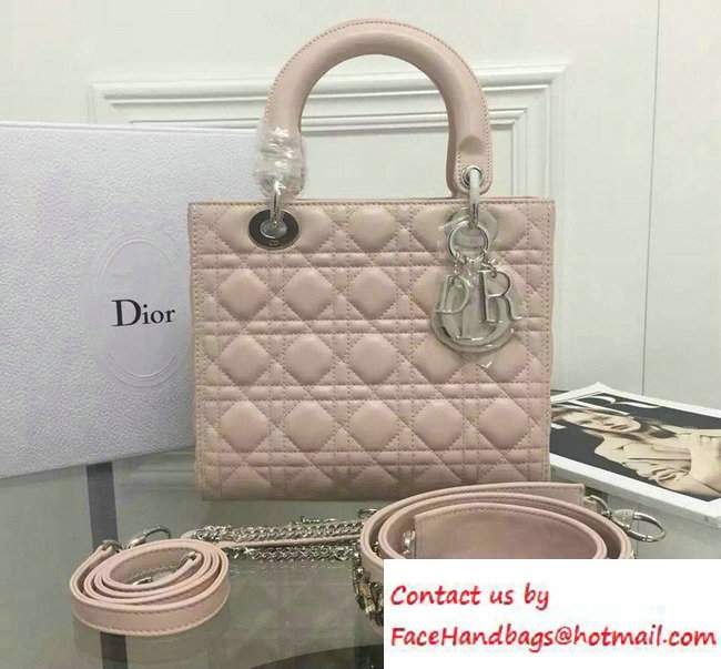 Lady Dior Sheepskin Medium Bag Nude Pink with Embroidered Crystal Chain Shoulder Strap 2016