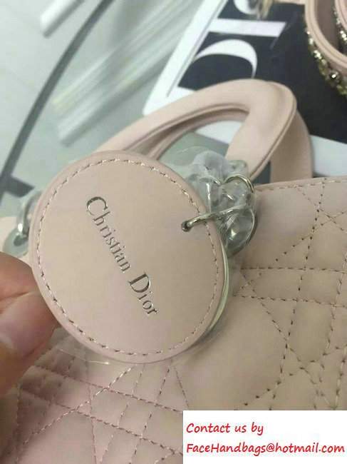 Lady Dior Sheepskin Medium Bag Nude Pink with Embroidered Crystal Chain Shoulder Strap 2016 - Click Image to Close