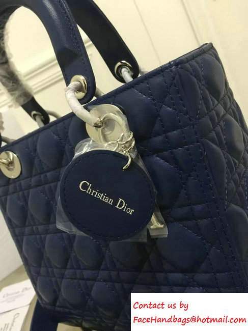Lady Dior Sheepskin Medium Bag Royal Blue with Embroidered Crystal Chain Shoulder Strap 2016