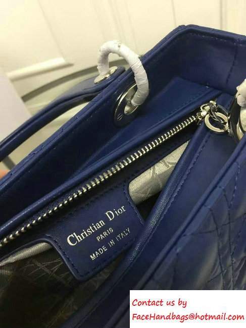 Lady Dior Sheepskin Medium Bag Royal Blue with Embroidered Crystal Chain Shoulder Strap 2016