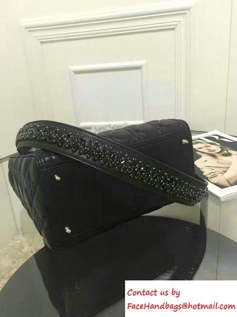 Lady Dior Sheepskin Medium Bag So Black with Embroidered Crystal Chain Shoulder Strap 2016