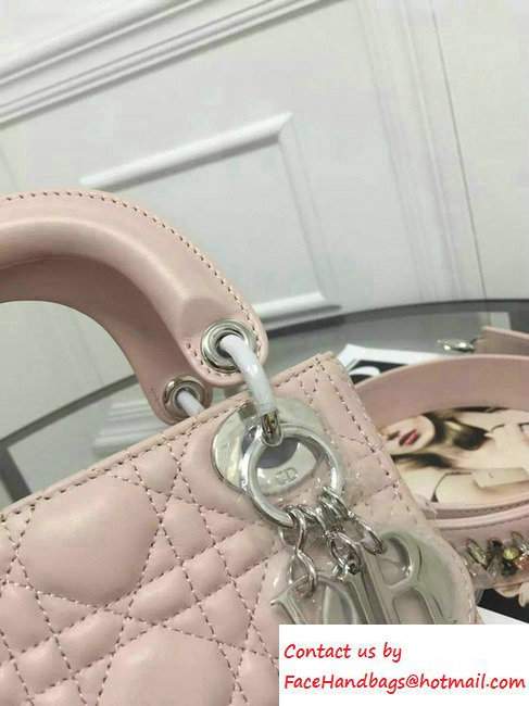 Lady Dior Sheepskin Mini Bag Nude Pink/Multicolor with Embroidered Crystal Chain Shoulder Strap 2016