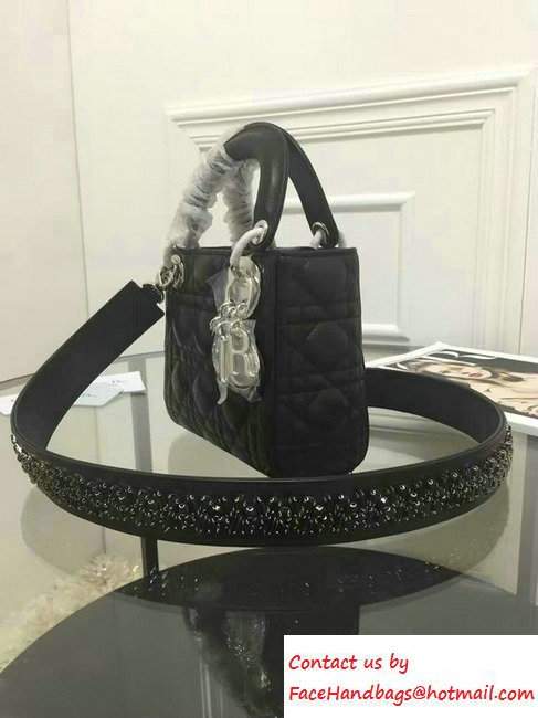 Lady Dior Sheepskin Mini Bag So Black with Embroidered Crystal Chain Shoulder Strap 2016 - Click Image to Close