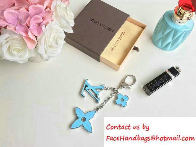 Louis Vuitton Fleur d'Epi Bag Charm Key Ring Sky Blue Silver