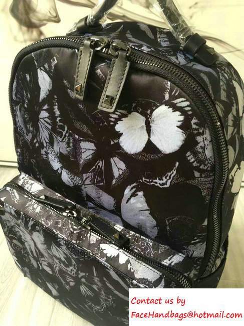 Valentino Butterfly Printed Nylon Backpack Black 2016