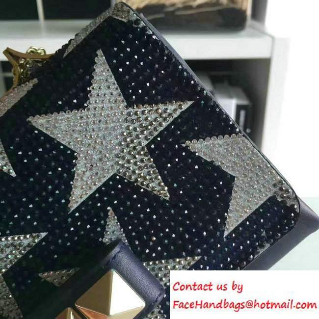 Valentino Camustar Embroidery Crystals Chain Cross Body Bag Blue 2016 - Click Image to Close