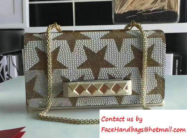 Valentino Camustar Embroidery Crystals Chain Cross Body Bag Ivory 2016 - Click Image to Close