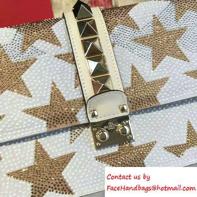 Valentino Camustar Embroidery Crystals Chain Cross Body Shoulder Large Bag Ivory 2016