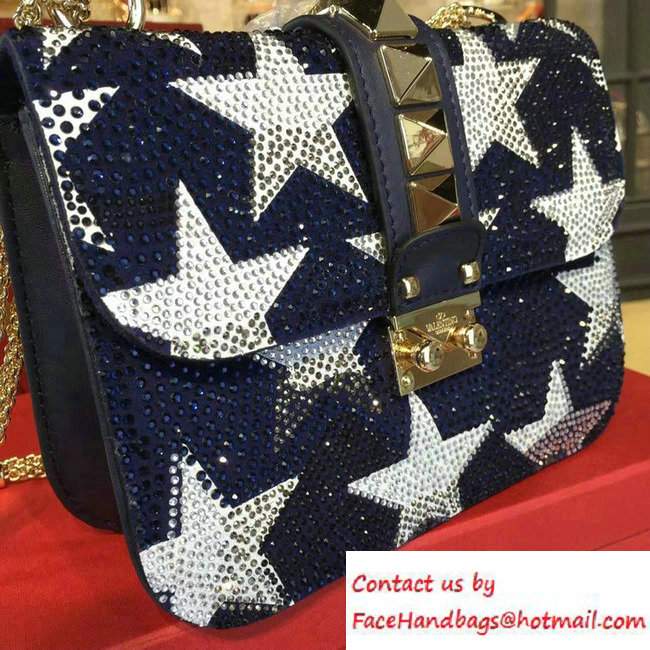 Valentino Camustar Embroidery Crystals Chain Cross Body Shoulder Small Bag Blue 2016 - Click Image to Close