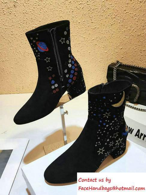 Valentino Embroidered Astro Couture Suede Bootie Black/Multi 2016