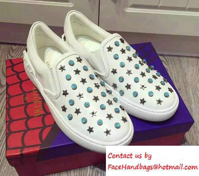 Valentino Heel 2.5cm Starstudded Pull On Sneakers White 2016 - Click Image to Close