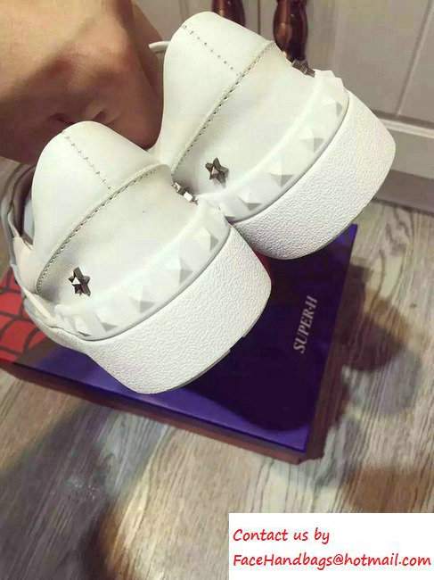 Valentino Heel 2.5cm Starstudded Pull On Sneakers White 2016 - Click Image to Close