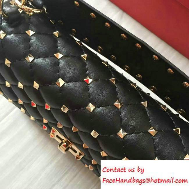 Valentino Rhombus Rockstud Spike Medium Chain Shoulder Bag Black 2016