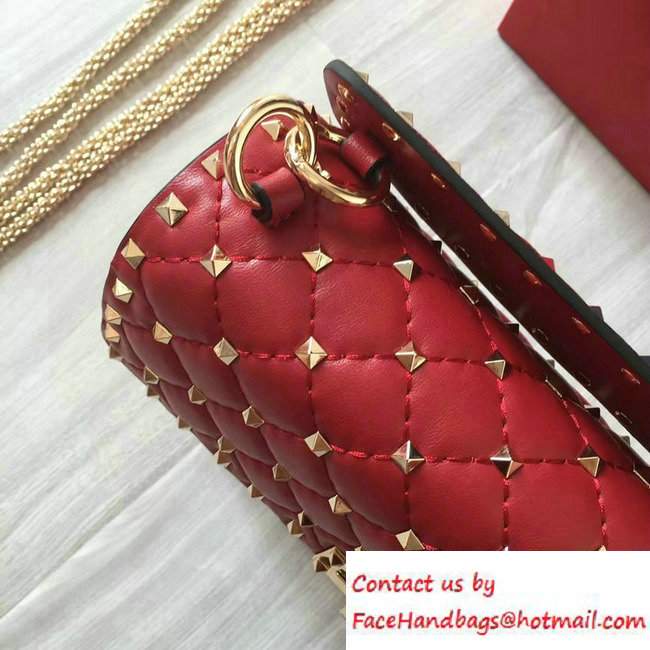Valentino Rhombus Rockstud Spike Medium Chain Shoulder Bag Red 2016