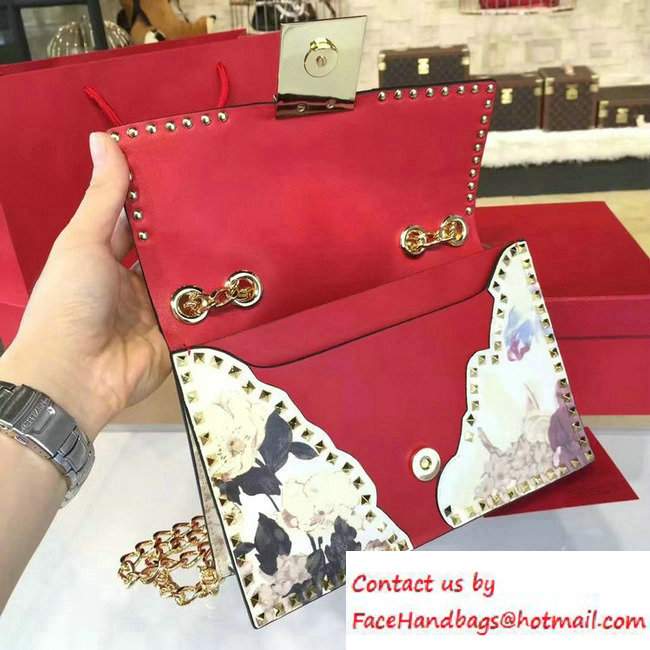 Valentino Rockstud Flower Printed Cutout Chain Shoulder Bag Red 2016 - Click Image to Close