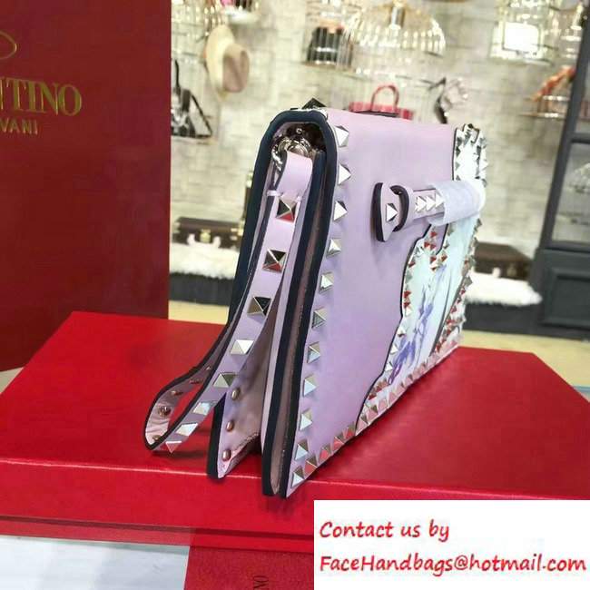Valentino Rockstud Flower Printed Cutout Clutch Bag Pink 2016