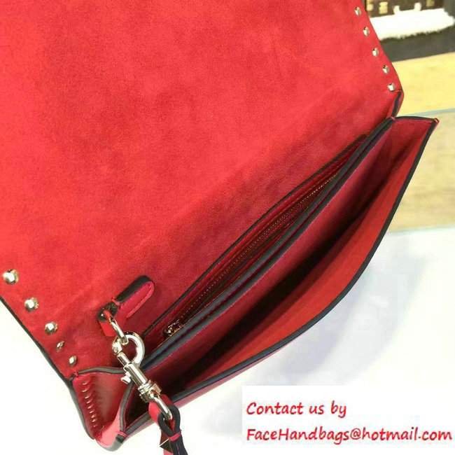 Valentino Rockstud Flower Printed Cutout Clutch Bag Red 2016