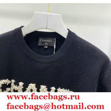 CHANEL CC LOGO Embroidered CASHMERE SWEATER BLACK 2020 - Click Image to Close