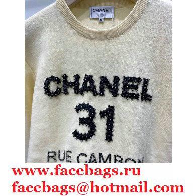 CHANEL CC LOGO Embroidered CASHMERE SWEATER WHITE 2020 - Click Image to Close