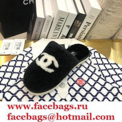 Chanel All Shearling Fur CC Logo Mules Black 2020 - Click Image to Close