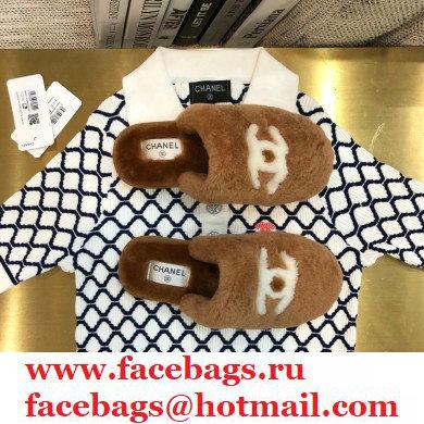 Chanel All Shearling Fur CC Logo Mules Brown 2020 - Click Image to Close