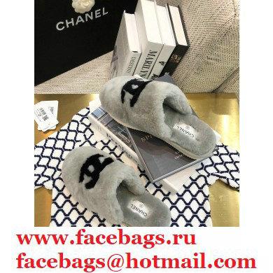 Chanel All Shearling Fur CC Logo Mules Gray 2020 - Click Image to Close