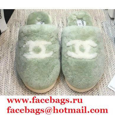 Chanel All Shearling Fur CC Logo Mules Green 2020 - Click Image to Close