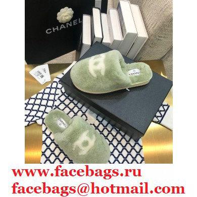 Chanel All Shearling Fur CC Logo Mules Green 2020 - Click Image to Close