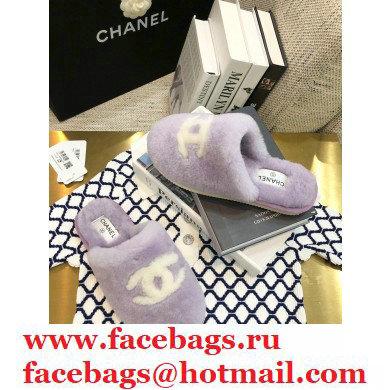 Chanel All Shearling Fur CC Logo Mules Lavender 2020
