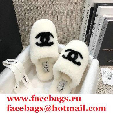 Chanel All Shearling Fur CC Logo Mules White 2020 - Click Image to Close