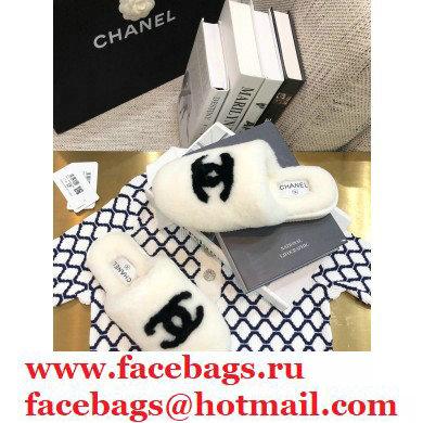 Chanel All Shearling Fur CC Logo Mules White 2020
