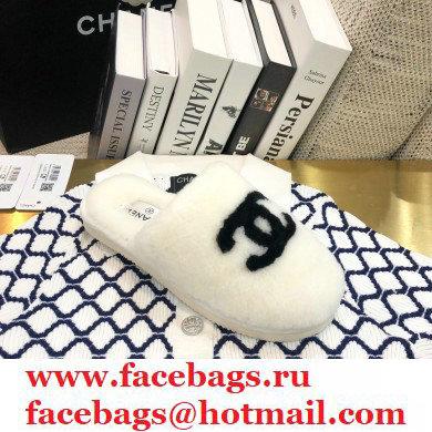 Chanel All Shearling Fur CC Logo Mules White 2020 - Click Image to Close