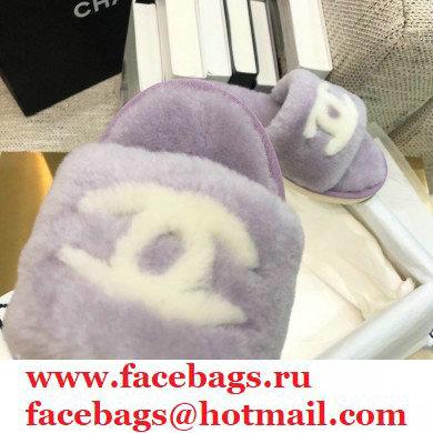Chanel All Shearling Fur CC Logo Slipper Sandals Lavender 2020 - Click Image to Close
