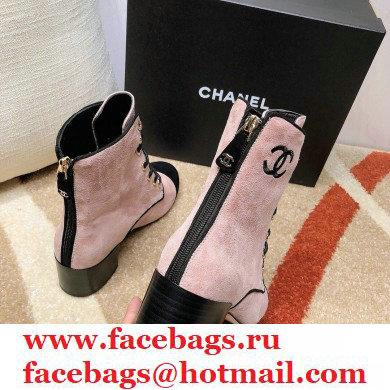 Chanel CC Logo Suede Boots Nude Pink 2020