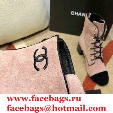 Chanel CC Logo Suede Boots Nude Pink 2020