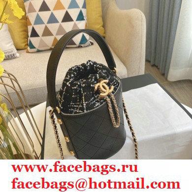 Chanel Calfskin and Tweed Small Drawstring Bucket Bag AS1478 Black 2020 - Click Image to Close