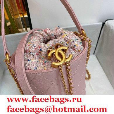 Chanel Calfskin and Tweed Small Drawstring Bucket Bag AS1478 Pink 2020