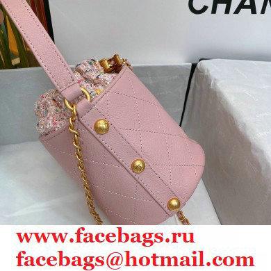 Chanel Calfskin and Tweed Small Drawstring Bucket Bag AS1478 Pink 2020