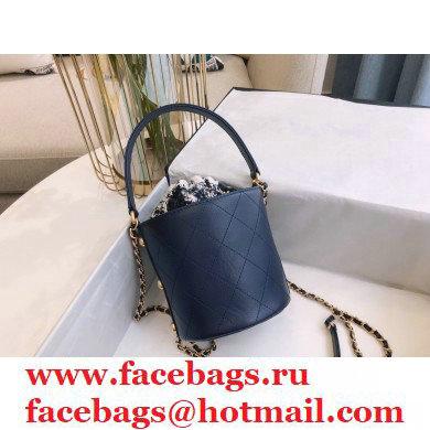 Chanel Calfskin and Tweed Small Drawstring Bucket Bag AS1478 Royal Blue 2020