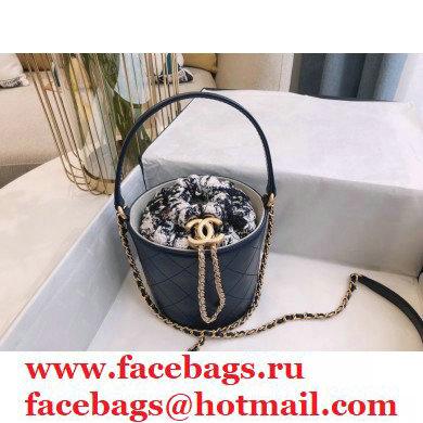 Chanel Calfskin and Tweed Small Drawstring Bucket Bag AS1478 Royal Blue 2020