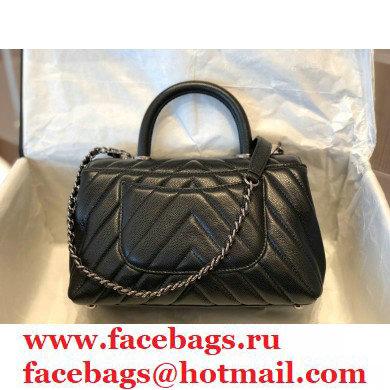 Chanel Caviar Calfskin Coco Handle Chevron Small Flap Bag Black with Top Handle A92990 7147 - Click Image to Close